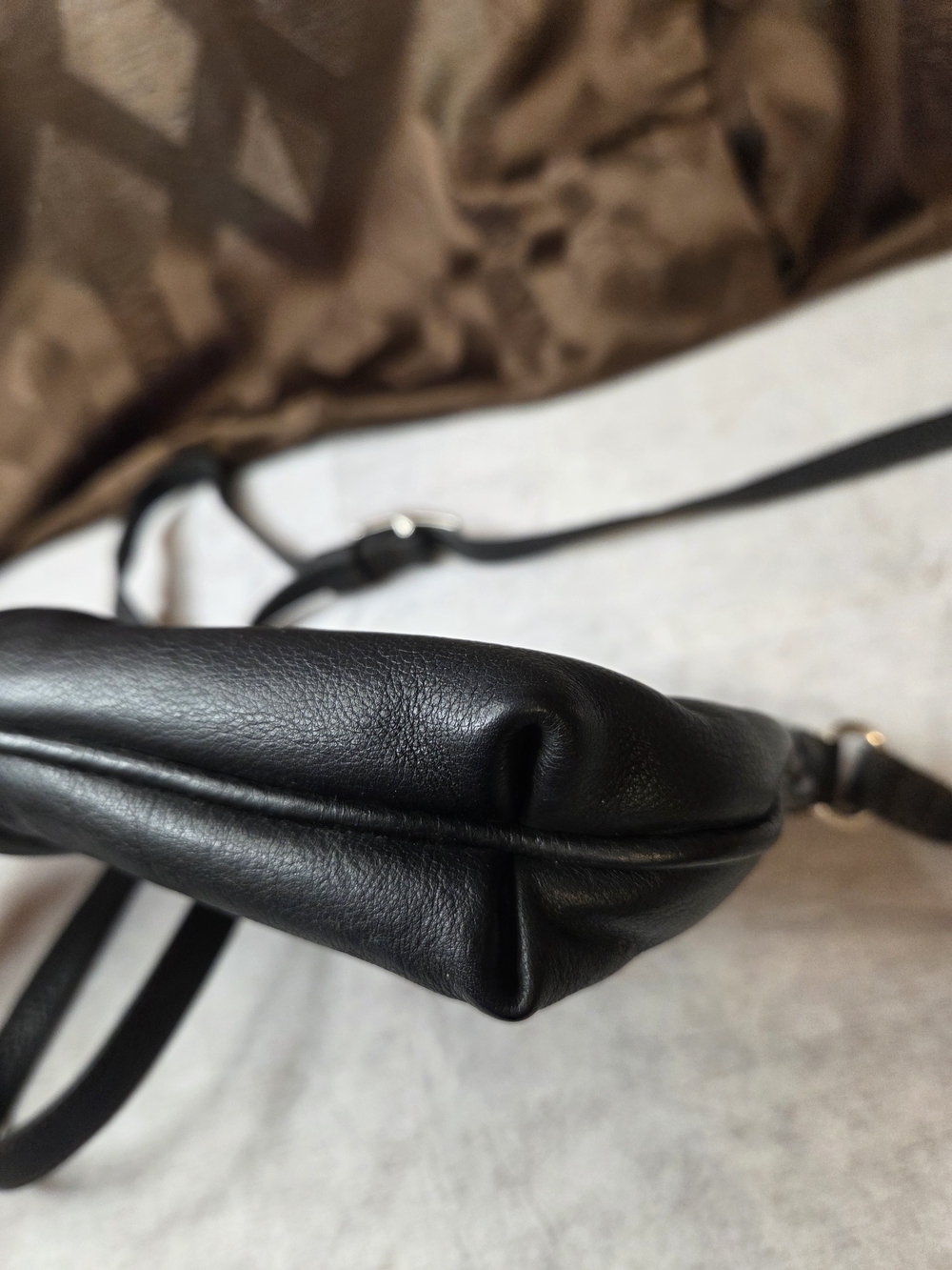 Brighton Black Leather Crossbody Bag with Brown Trim and Silver Accent - Picture 12 of 14